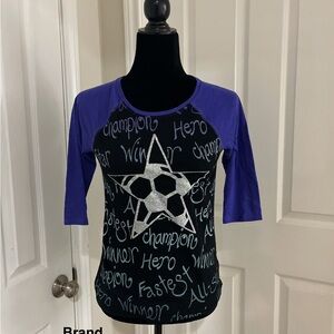 Purple and Black Graphic Raglan Tee